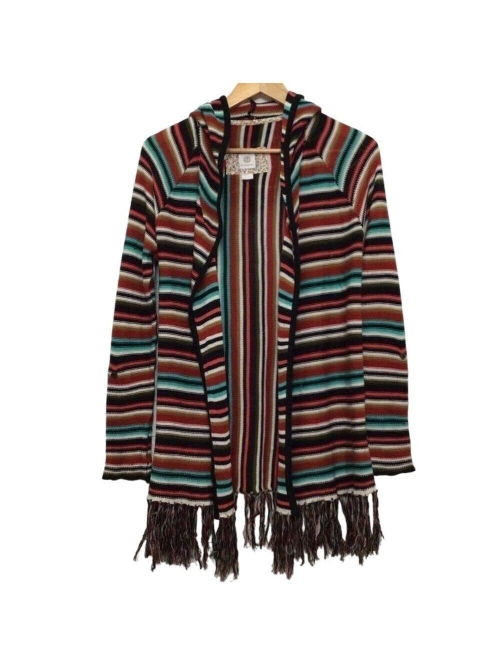 ELEMENT boho hoodie cardigan fringe southwestern western puncho medium
